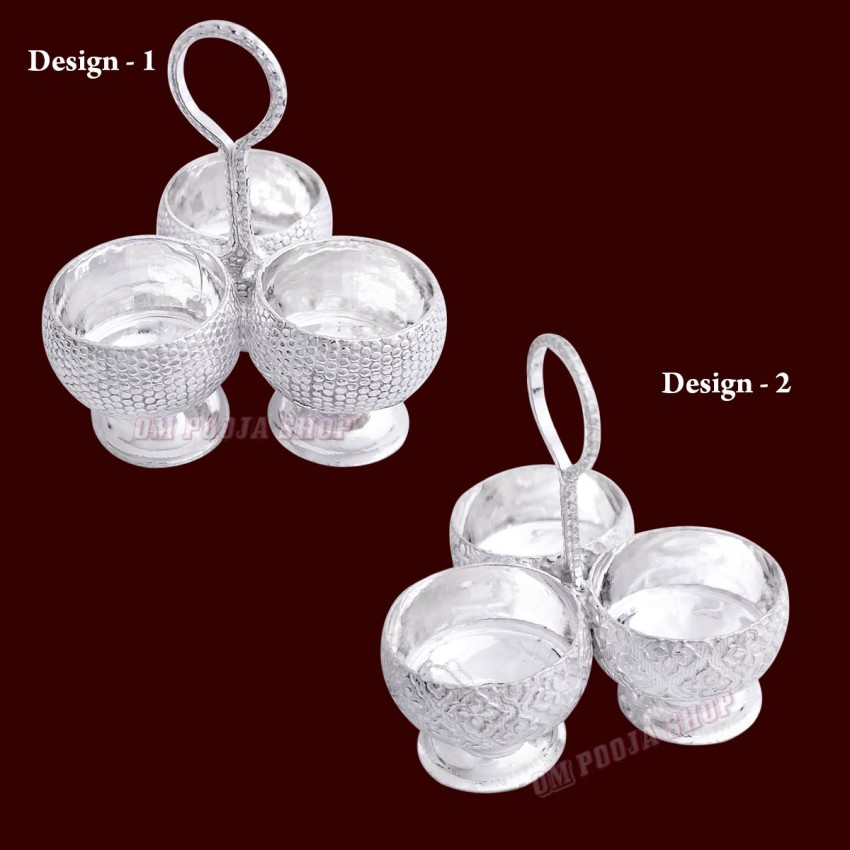 Three Cups Haldi Kumkum Container in Silver